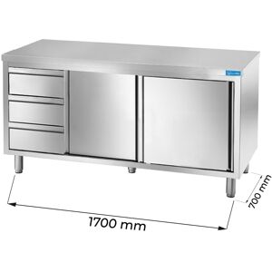 Tavolo armadiato in acciaio inox con 3 cassetti verticali a sinistra senza alzatina L1700xP700xH850 mm linea premium Image