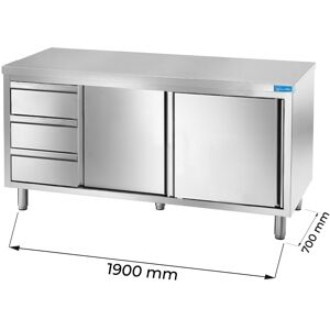 Tavolo armadiato in acciaio inox con 3 cassetti verticali a sinistra senza alzatina L1900xP700xH850 mm linea premium Image