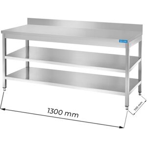Tavolo aperto in acciaio inox con 2 ripiani con alzatina L1300xP700xH850 mm linea premium Image