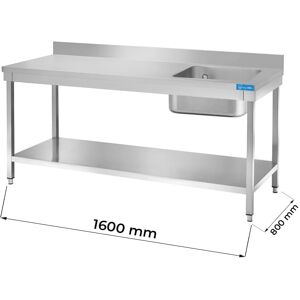 Tavolo aperto in acciaio inox con vasca a destra con ripiano con alzatina L1600xP800xH850 mm linea premium Image