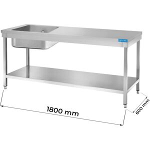 Tavolo aperto in acciaio inox con vasca a sinistra con ripiano senza alzatina L1800xP600xH850 mm linea premium Image