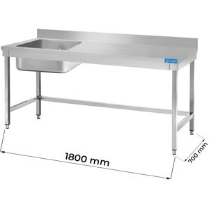 Tavolo aperto in acciaio inox con vasca a sinistra senza ripiano con alzatina L1800xP700xH850 mm linea premium Image