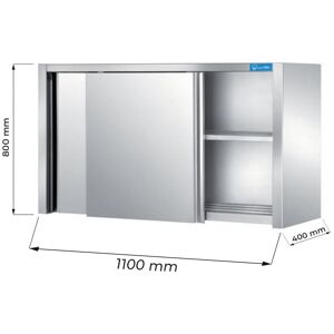 Pensile con porte scorrevoli in acciaio inox con 1 ripiano L1100xP400xH800 mm linea premium Image