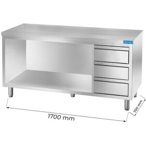 Tavolo a giorno in acciaio inox con 3 cassetti verticali a destra senza alzatina L1700xP700xH850 mm linea basic Image