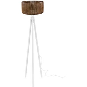 TOSCOHOME Lampada da terra treppiede legno e paralume carta intrecciata effetto bamboo colore caffè - RODIBI1751 Image