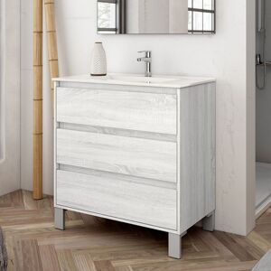 TOSCOHOME Mobile bagno con 3 cassetti colore rovere grigio ghiaccio 80x45x84H cm - Konni Image