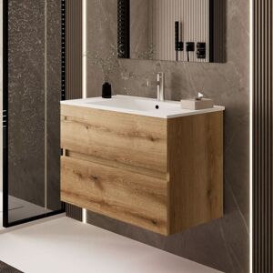 TOSCOHOME Mobile da bagno sospeso 100 cm colore rovere quercia con cassetti e lavabo incluso - Rondel Image