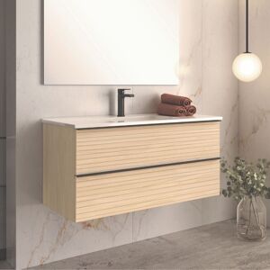 TOSCOHOME Mobile da bagno sospeso 100 cm con 2 cassettoni colore rovere chiaro effetto cannettato - Elius Image