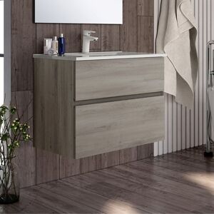 TOSCOHOME Mobile da bagno sospeso 70 cm con 2 cassetti colore rovere grigio - Londry Image