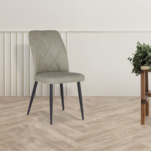 TOSCOHOME Sedia in nabuk colore tortora trama geometrica e piedi neri - Atik Image