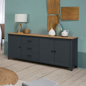 TOSCOHOME Credenza in legno massiccio colore blu e pino 191x40x80H Miranda Image
