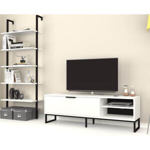 TOSCOHOME Parete attrezzata 180h cm porta tv e libreria colore bianca - Way Image
