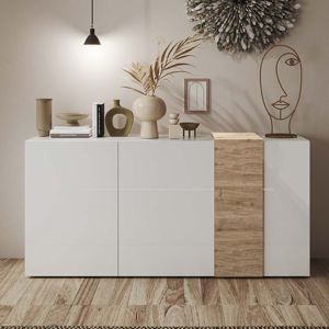 TOSCOHOME Madia con 3 ante e ripiani interni colore bianco lucido e rovere 181x86H cm - Sabry Image
