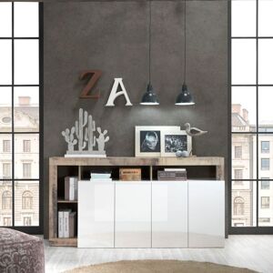 TOSCOHOME Madia 184 cm con 4 ante colore bianco lucido e pero - Mogol Image