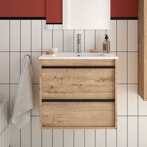 TOSCOHOME Mobile bagno sospeso 60 cm Aegis in legno rovere ostippo con lavabo e 2 cassetti Image