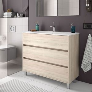 TOSCOHOME Mobile bagno a terra colore rovere caledonia con lavabo porcellana 101 cm - Zenith Image