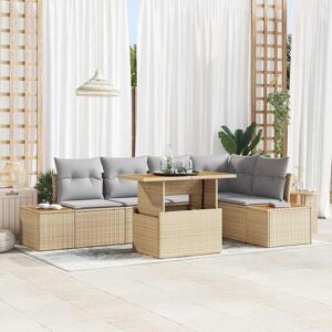 vidaXL Tuin Eetset met kussen 6 pcs Beige en Grijs 100 x 55 x 73 cm Image