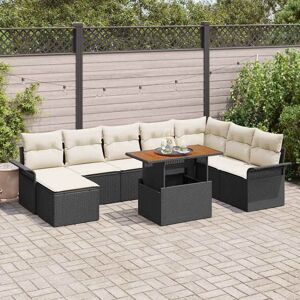 vidaXL Tuin Sofa Set met kussen 9 pcs Zwart en crème Image