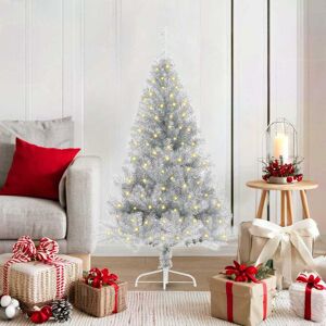 vidaXL Kunstmatig Voorverlicht Kerstboom met 150 LED Zilver 120 cm PET Image