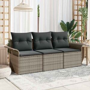 vidaXL Tuin Sofa Set met kussen met opslag 3 pcs Grijs Poly riet Image