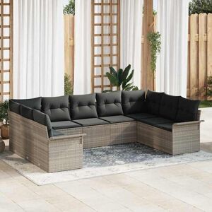 vidaXL Tuin Sofa Set met kussen met opslag 9 pcs Lichtgrijs Poly riet Image