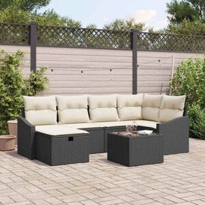 vidaXL Tuin Sofa Set met kussen met opslag 7 pcs Zwart en Crème Image