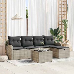 vidaXL Tuin Sofa Set met kussen met opslag 6 pcs Lichtgrijs Poly riet Image