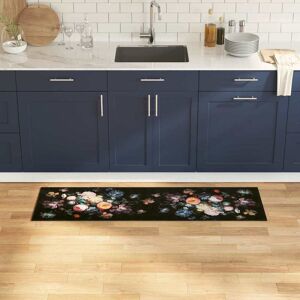 vidaXL Keuken Vloerkleed Bloemen Zwart 150 x 45 cm Fluweel Image