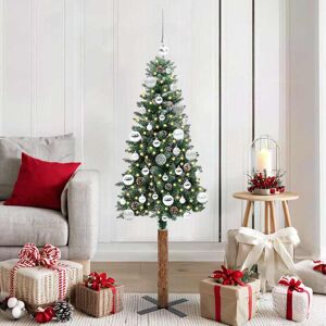 vidaXL Slanke Kerstboom Groen en Wit 150 cm PVC en massief dennenhout Image
