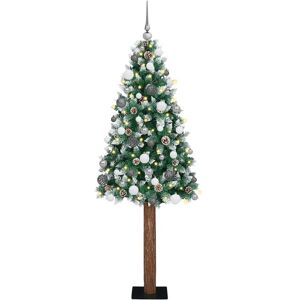 vidaXL Slanke Kerstboom Groen en Wit 210 cm PVC en massief dennenhout Image