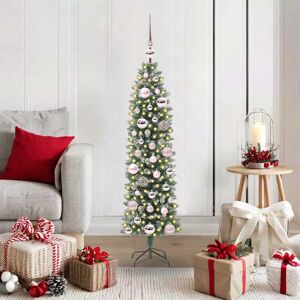 vidaXL Kunstmatige slanke kerstboom met 150 LED Groen en wit 120 cm Image