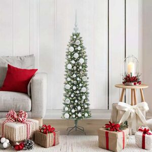 vidaXL Kunstmatige slanke kerstboom met 150 LED Groen en wit 120 cm Image