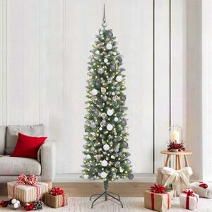 vidaXL Kunstmatige slanke kerstboom met 300 LED Groen 210 cm Image