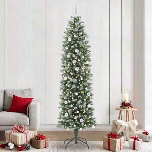 vidaXL Kunstmatige slanke kerstboom met 300 LED Groen en wit 240 cm Image