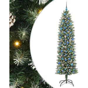 vidaXL Kunstmatige slanke kerstboom met 300 LED Groen en wit 240 cm Image