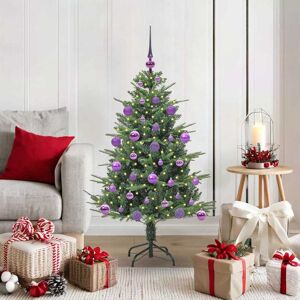 vidaXL Kunstmatige Vorstverlichte Kerstboom met Bal Set Groen 120 cm Image