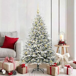 vidaXL Kunstmatige Vorstverlichte Kerstboom met Bal Set Groen 150 cm Image