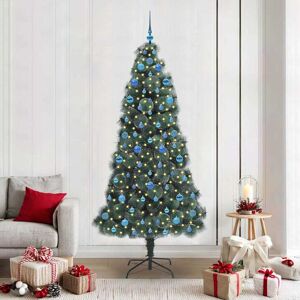 vidaXL Kunstmatige voorverlichte kerstboom met ballenset Groen 210 cm Image