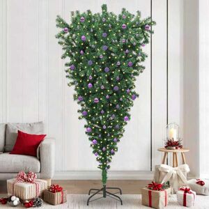 vidaXL Ondersteboven Kunst Kerstboom Met Ballenset Groen 240 cm PVC Image