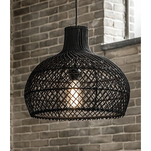 Groenovatie Rotan / Rieten Hanglamp, Handgemaakt, Zwart, Rond, ⌀50 cm Image