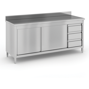 B2B Partner Stół roboczy ze stali nierdzewnej z szafką i szufladami, 1800 x 600 x 850 mm Image