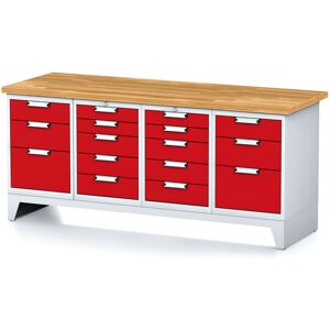 Alfa 3 Stół warsztatowy MECHANIC, 2000x685x880 mm, 2x 5 szufladowy kontener, 2x 3 szufladowy kontener, szary/czerwony Image