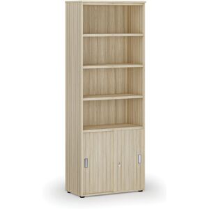 B2B Partner Szafa biurowa kombinowana PRIMA WOOD, drzwi przesuwne na 2 poziomach, 800 x 420 x 2128 mm, dąb naturalny Image