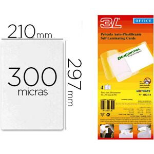 3LOFFICE Bolsa de Plastificar Manual 3L Office a Frio 300 Mc Din A4 c/ Dorso Adesivo (10 Unidades) Image