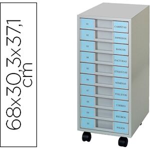 Arquivador Metalico Clen 10 Gavetas Plastico 5,5cm Altura c/Rodas 680X303X371mm Image