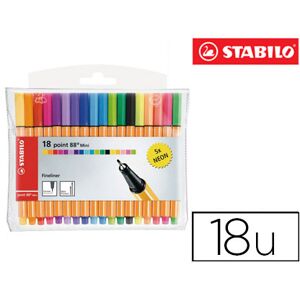 Marcador Stabilo Ponta de Fibra Point 88 Mini Estojo de 18 Cores Sortidas Image