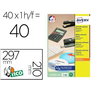 Avery Etiqueta Adesiva Very Branco Brilhante Laser 210x297mm (40 Unidades) Image