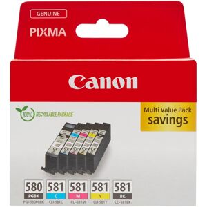 Pack 5x Tinteiros Originais PGI-580/CLI-581 BK/CMYK (Preto/Azul/Ciano/Magenta/Amarelo) - CANON Image