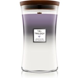 Woodwick Trilogy Amethyst Sky vela perfumada com pavio de madeira 609.5 g. Trilogy Amethyst Sky Image