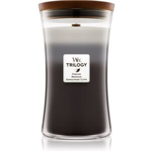 Woodwick Trilogy Warm Woods vela perfumada com pavio de madeira 609,5 g. Trilogy Warm Woods Image